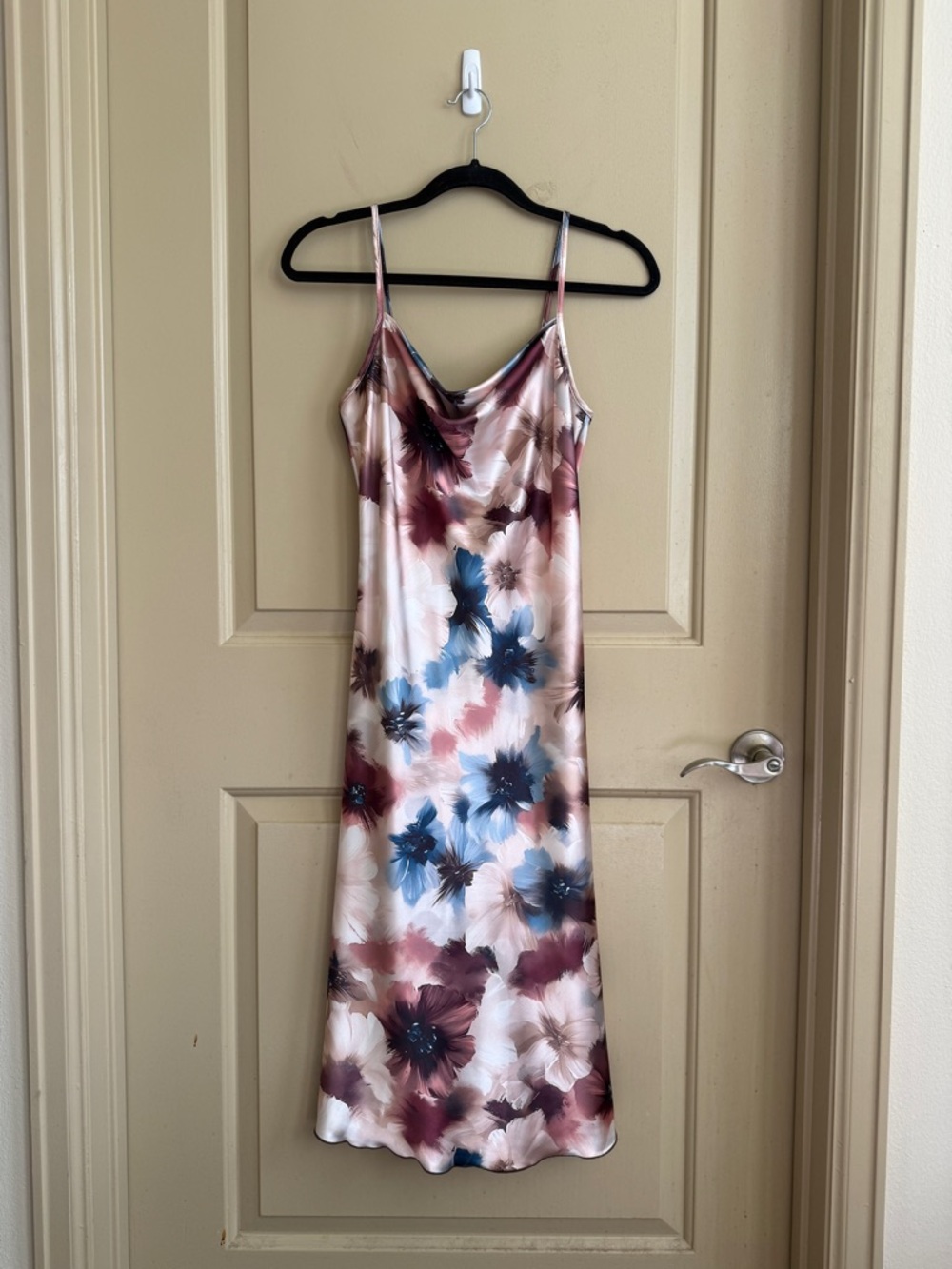 NWT bebe Floral Satin Slip Midi Dress in Pink, Blue & Mauve